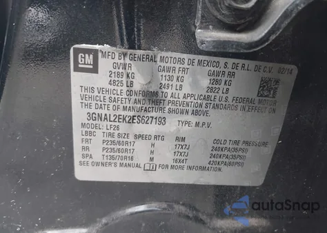 2014 Chevrolet Captiva Sport 2Ls z USA, uszkodzony, nr VIN 3GNAL2EK2ES627193